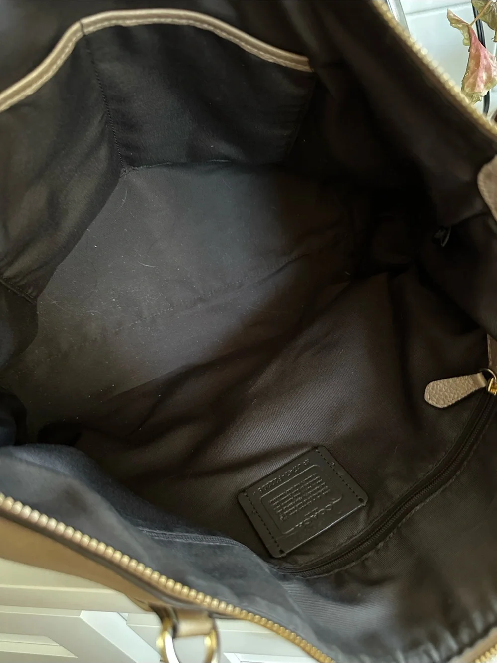 Coach Ava Champagne Gold Pebble‎ Leather Chain Tote Zip Top Shoulder Bag Large